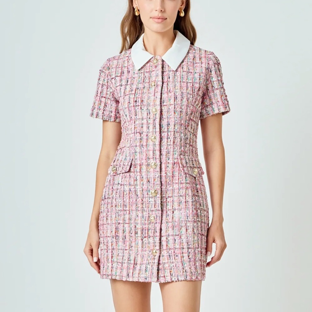 Endless Rose Pink Tweed Mini Dress XS